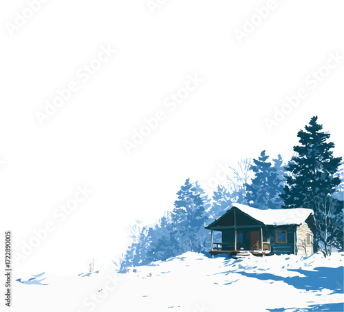 vector illustration, isolate, roof cabin with snow