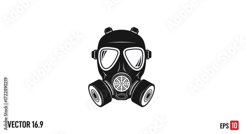 Graphic Depiction of a Black Gas Mask Emphasizing a Vector Design with Clear Visibility