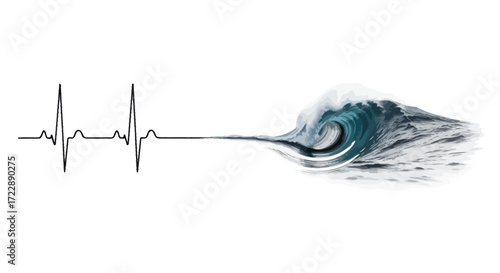 Heartbeat connected to ocean wave visualizing vitality and the power of nature