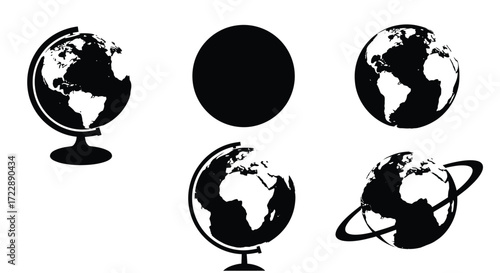 Collection of diverse globe icons representing global reach communication and world travel vector