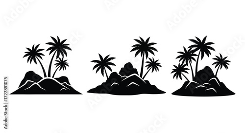 Tropical island silhouettes with palm trees for vacation and travel designs vector