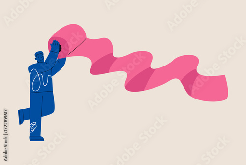 Man holding a roll of toilet paper. Colorful vector illustration