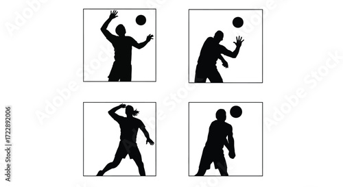 Silhouette collection dynamic volleyball player poses action sports graphics isolated vector