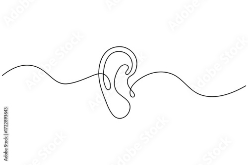 Ear symbol one line art minimalist outline vector isolated abstract design illustration
