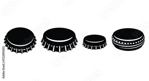 Four distinct bottle caps isolated on a white surface representing beverage packaging vector