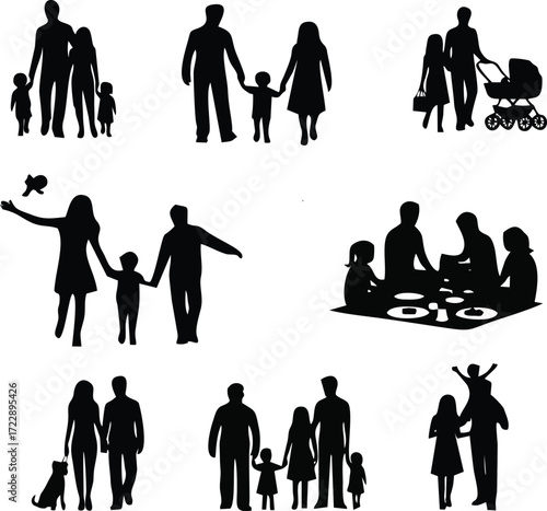 Diverse family silhouettes showcasing love togetherness and multigenerational relationships