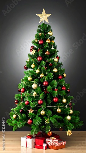 Christmas tree with gifts on a dark background