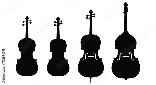 Silhouettes of violin viola cello and double bass family of stringed instruments vector