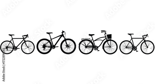 Collection of silhouette bicycles displaying diverse styles for transportation and recreation vector