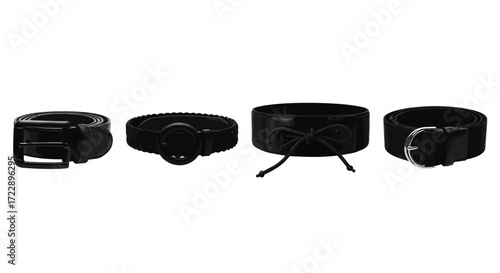 Four black electronic devices or gadgets arranged side by side isolated on white vector