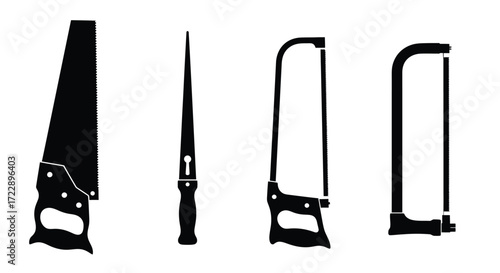 Set of four assorted saws hand tools for carpentry and diy projects vector