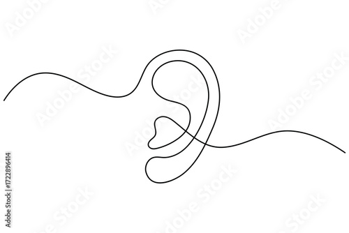 Ear symbol one line art minimalist outline vector isolated abstract design illustration

