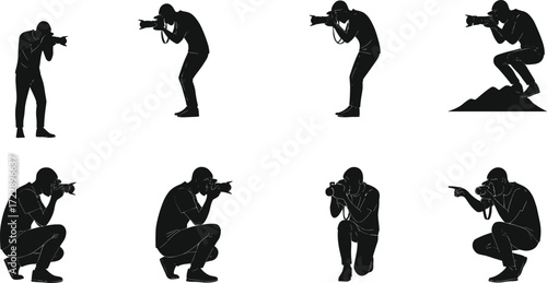 Photography silhouettes, photographer poses, camera usage, outdoor adventure, creative shooting, photo session, travel photography, artistic capture, hobby lifestyle, professional