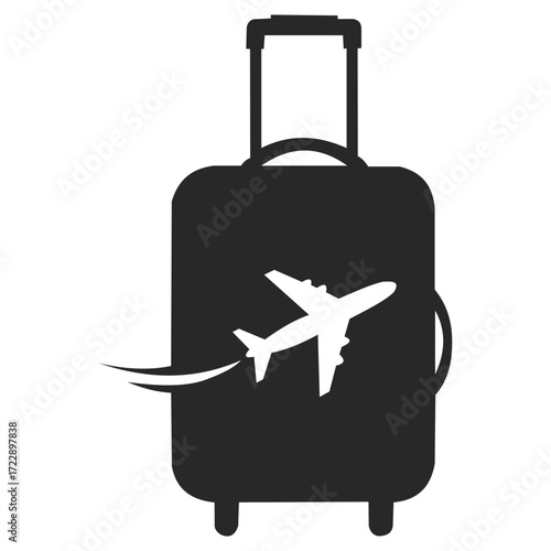 Creative design vector art of black silhouette of a suitcase with an airplane taking off