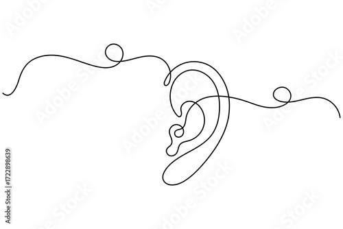 Ear symbol one line art minimalist outline vector isolated abstract design illustration
