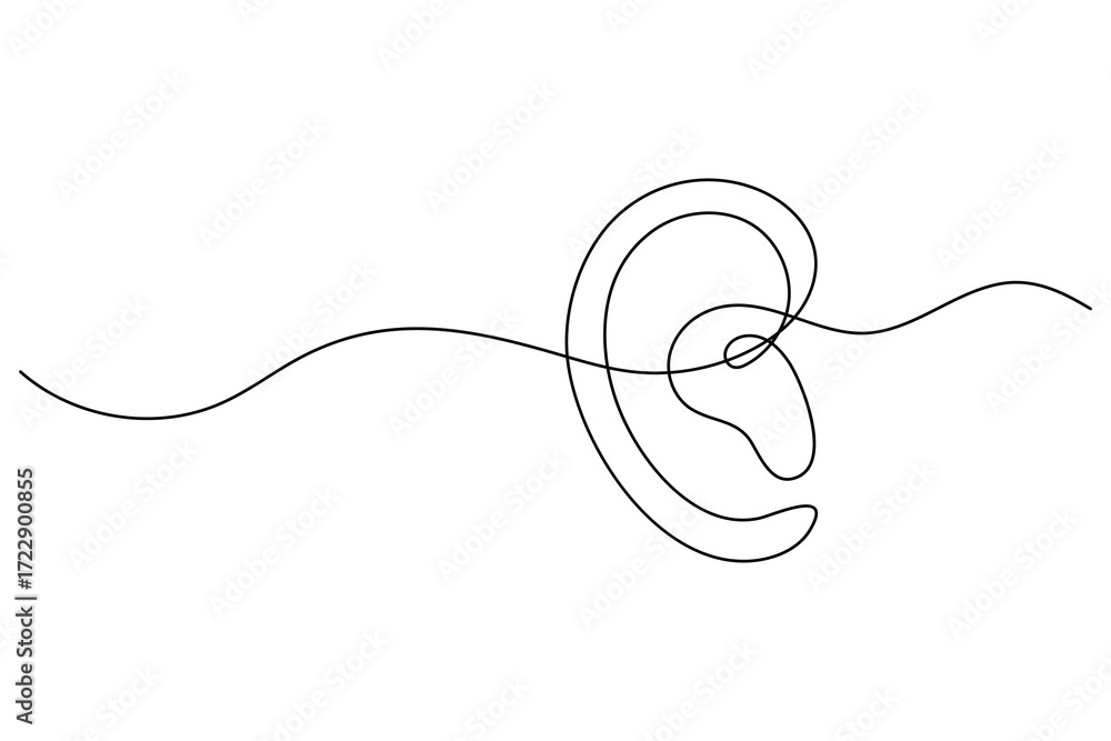 Obraz premium Ear symbol one line art minimalist outline vector isolated abstract design illustration 