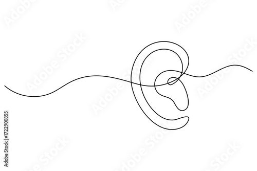 Ear symbol one line art minimalist outline vector isolated abstract design illustration
