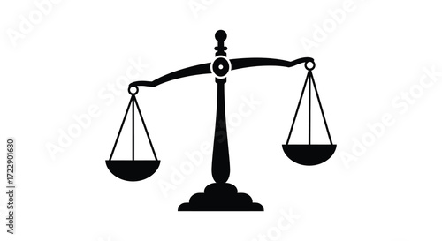 Simple black and white illustration of a classic scale of justice design
