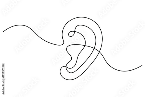 Ear symbol one line art minimalist outline vector isolated abstract design illustration
