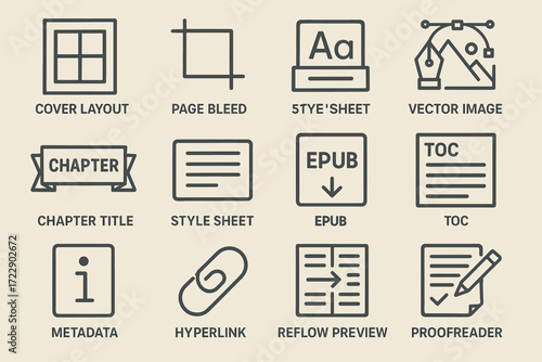 Graphic design and digital publishing icons for layout and formatting