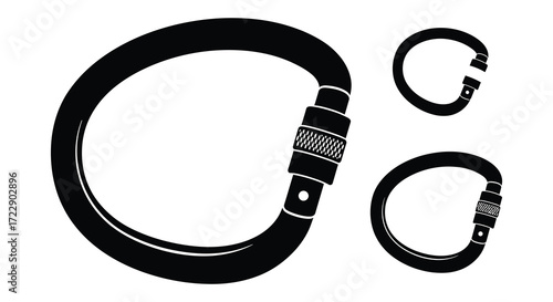 Black carabiners and quickdraws isolated on a white background illustration