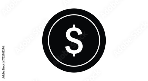 Simple black and white icon depicting a united states dollar coin