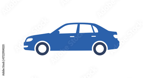 Simple blue silhouette of a modern sedan car side view illustration