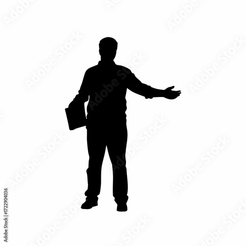 Counselor encouraging group with open arms gesture white background silhouette