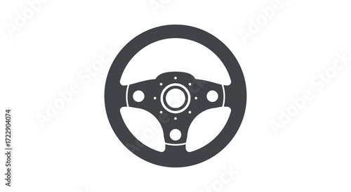 Simple black and white illustration of a classic automotive steering wheel design