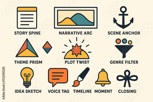 Storytelling elements and symbols for creative writing and narrative development