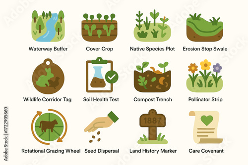 Environmental conservation symbols for sustainable agriculture practices