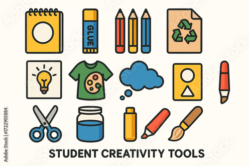 Colorful student creativity tools for art and design inspiration