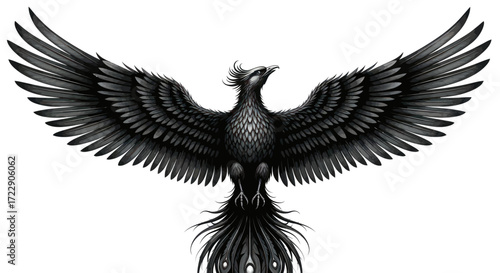 Majestic phoenix with outstretched wings, symbolizing rebirth and transformative power in