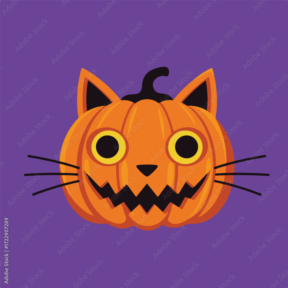 Fototapeta premium Orange Cat Pumpkin Face for Halloween cartoon