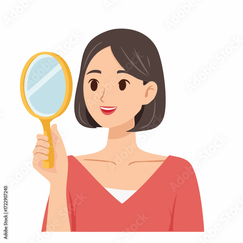 手鏡を見る女性の上半身ベクターイラスト素材