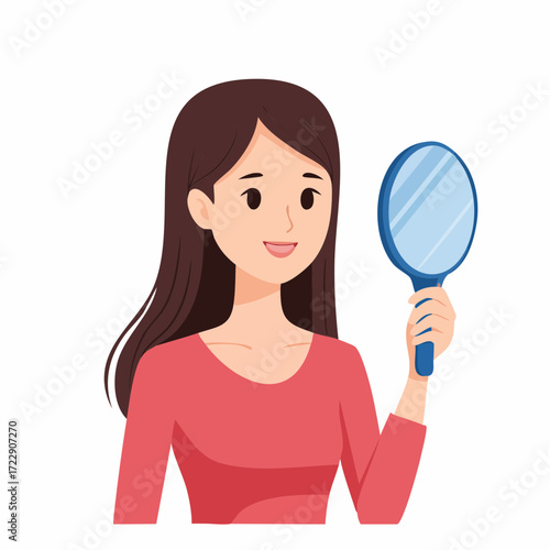 手鏡を見る女性の上半身ベクターイラスト素材
