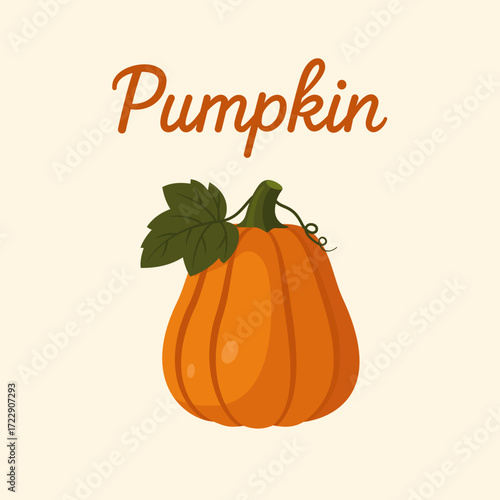 Autumn pumpkin illustration with leaf and tendril