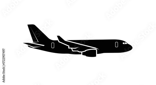 Sleek commercial airplane silhouette soars symbolizing flight travel and modern conveyance