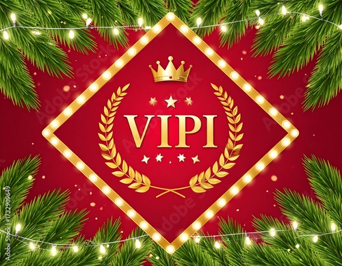 Christmas VIP banner with gold frame and lights