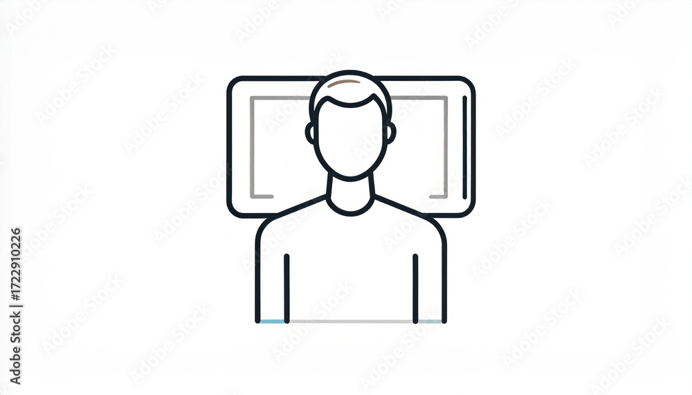 Fototapeta premium Illustration of a person lying in bed with a pillow, depicted using simple lines and a flat design style, against a clean white background