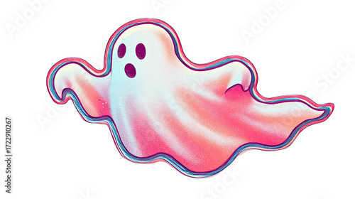 Colorful Retro Ghost Illustration Floating with Pink and Blue Gradient
