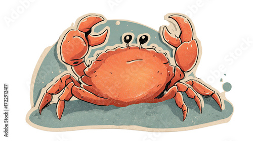 Cute Retro Sticker Illustration of an Orange Crab with Big Eyes.
