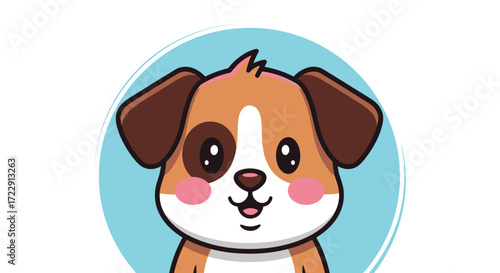 Adorable cartoon dog with big eyes and pink cheeks radiating pure happiness and cuteness