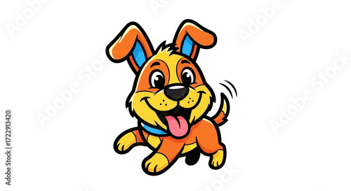 Cheerful cartoon dog with orange and yellow fur running happily with tongue out