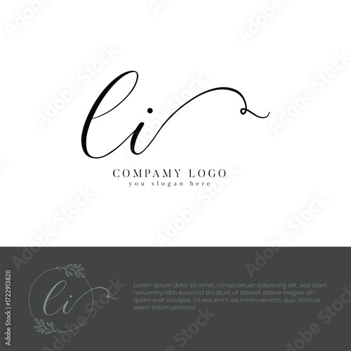 li initial letter handwriting signature and botanical logo