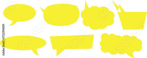 Several different yellow speech bubbles are displayed on the white background for text inclusion