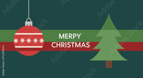 Festive minimalist design with ornament, tree, and 'Merpy Christmas' message for holidays