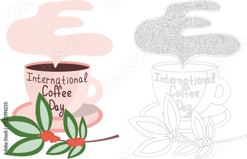 Coffee cup icon set. Cups of coffee tea collection. Hot drink icon. Disposable cup. Cup coffe with steam. Flat style. Vector Illustration. national coffee day.Coffee bean set.Coffee machine icon.Drink