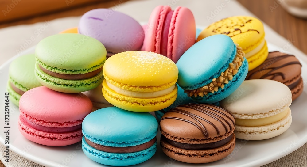 Obraz premium A Colorful Assortment of Macarons on a Plate.