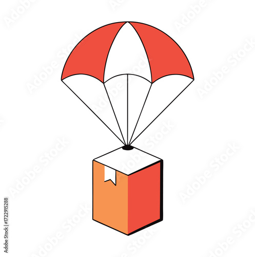 Sketch of a delivery box with a parachute